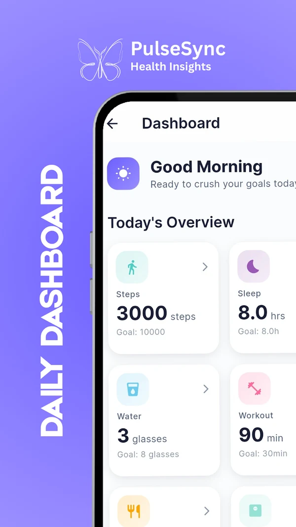 Official PulseSync Google Play screenshot showing its daily health dashboard